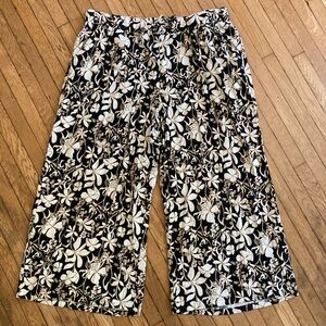 Ava & Viv High Rise Wide Leg Linen Pull on Pants Floral with Pocket tie waist